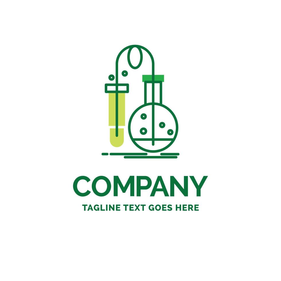 Testing. Chemistry. flask. lab. science Flat Business Logo template. Creative Green Brand Name Design. vector