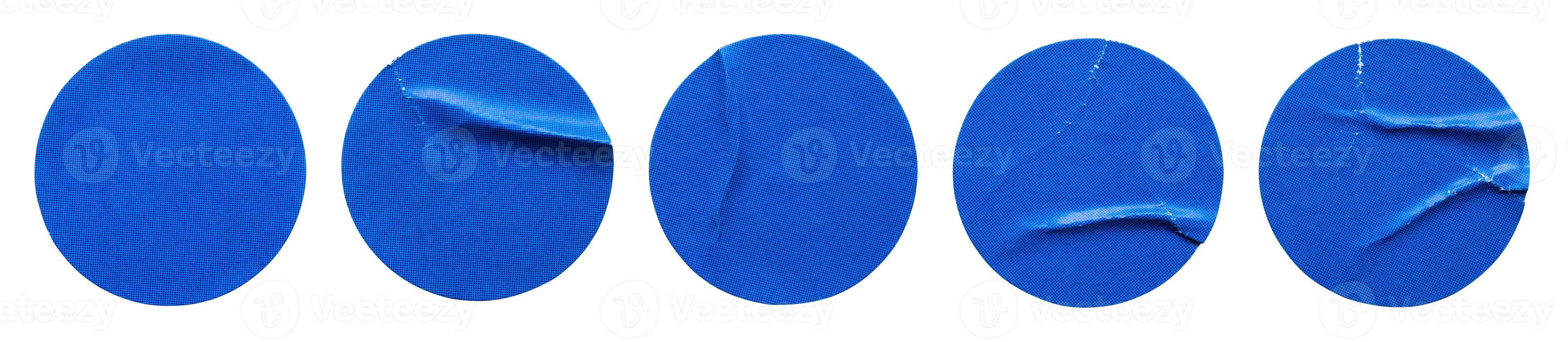 Blue round paper sticker label set isolated on white background photo