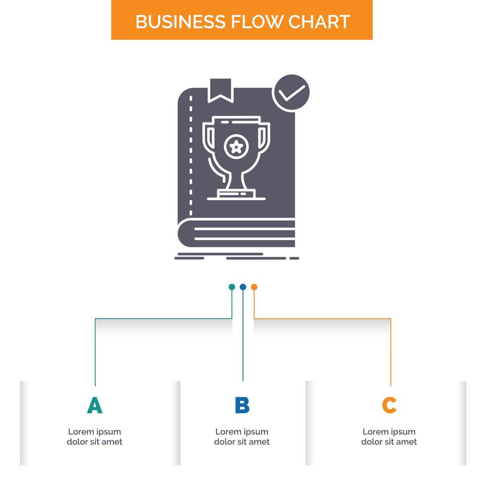 554, libro, dominio, líder, regla, diseño de diagrama de flujo empresarial de reglas con 3 pasos. icono de glifo para el lugar de plantilla de fondo de presentación para texto. vector