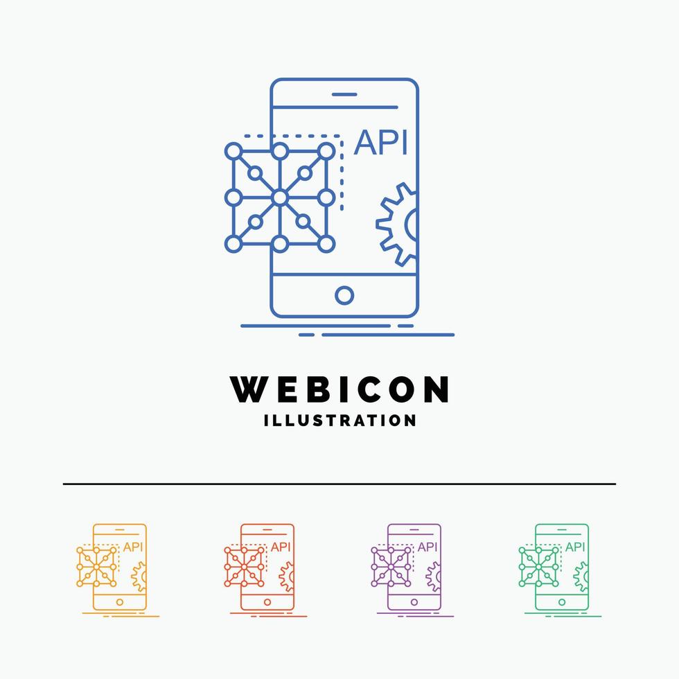 Api. Application. coding. Development. Mobile 5 Color Line Web Icon Template isolated on white. Vector illustration