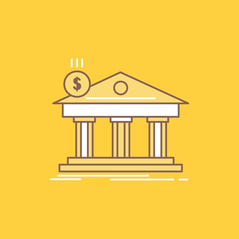 Architecture. bank. banking. building. federal Flat Line Filled Icon. Beautiful Logo button over yellow background for UI and UX. website or mobile application vector