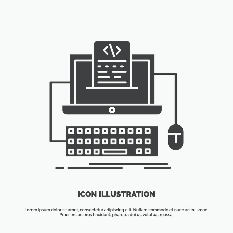 Code. coding. computer. monoblock. screen Icon. glyph vector gray symbol for UI and UX. website or mobile application