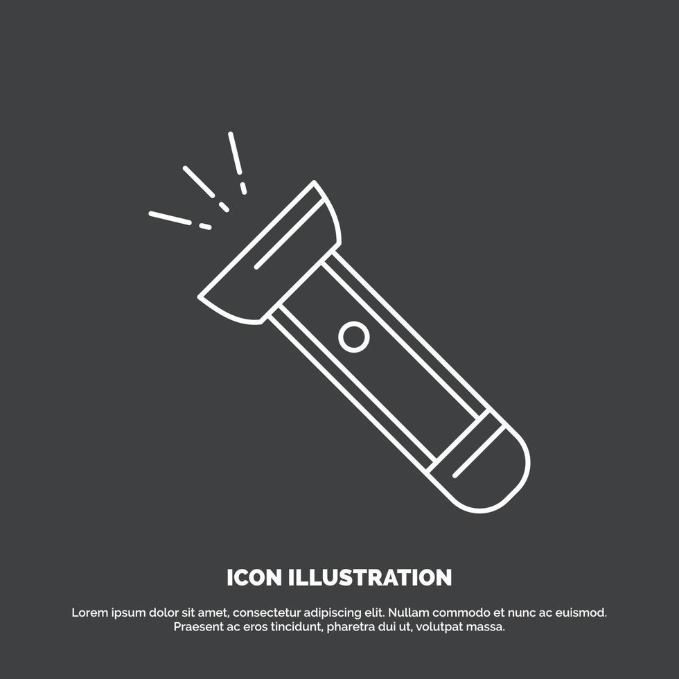torch. light. flash. camping. hiking Icon. Line vector symbol for UI and UX. website or mobile application