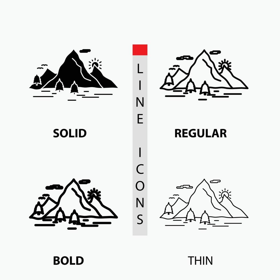 Nature. hill. landscape. mountain. scene Icon in Thin. Regular. Bold Line and Glyph Style. Vector illustration