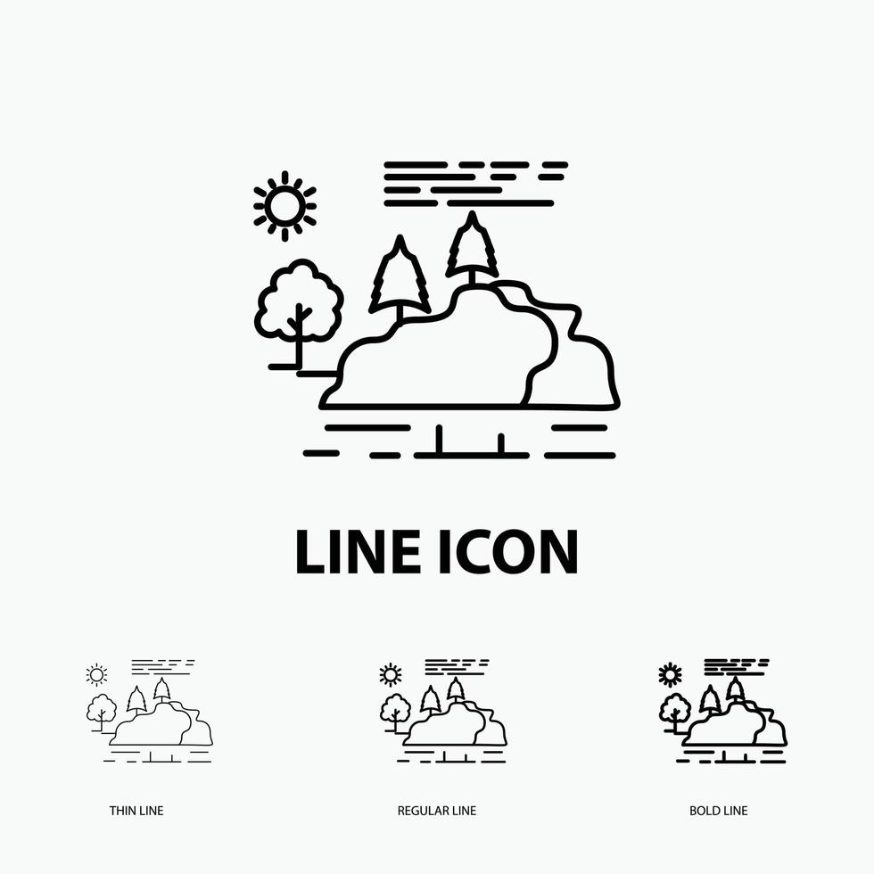 hill. landscape. nature. mountain. rain Icon in Thin. Regular and Bold Line Style. Vector illustration