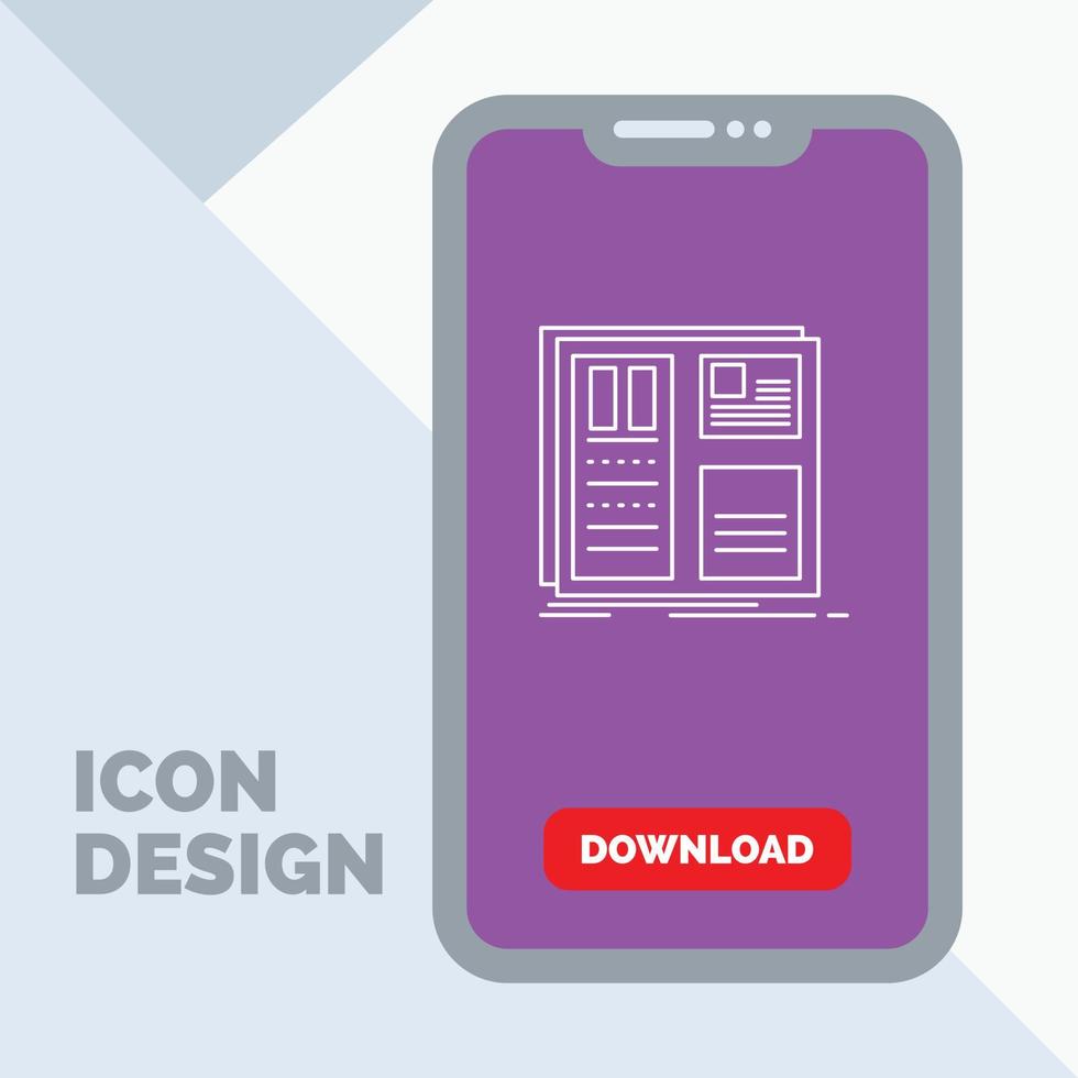 Design, grid, interface, layout, ui Line Icon in Mobile for Download Page vector