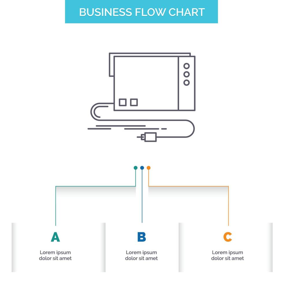 audio, card, external, interface, sound Business Flow Chart Design with 3 Steps. Line Icon For Presentation Background Template Place for text vector