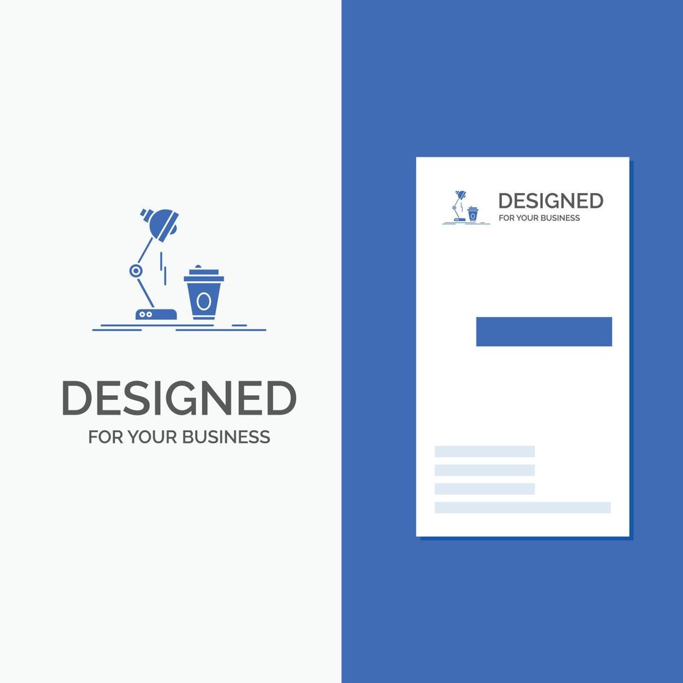 logotipo de empresa para estudio. diseño. café. lámpara. destello. plantilla de tarjeta de visita de negocio azul vertical. vector