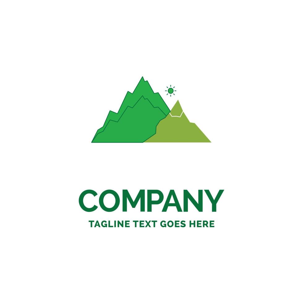 mountain. landscape. hill. nature. tree Flat Business Logo template. Creative Green Brand Name Design. vector