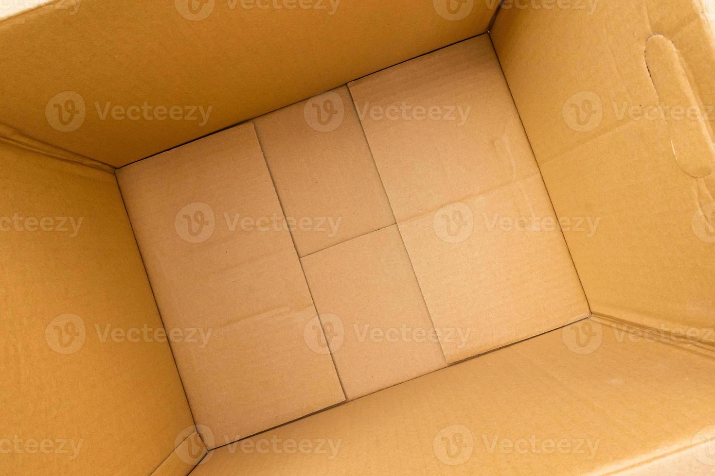 Open empty brown cardboard box background top view photo
