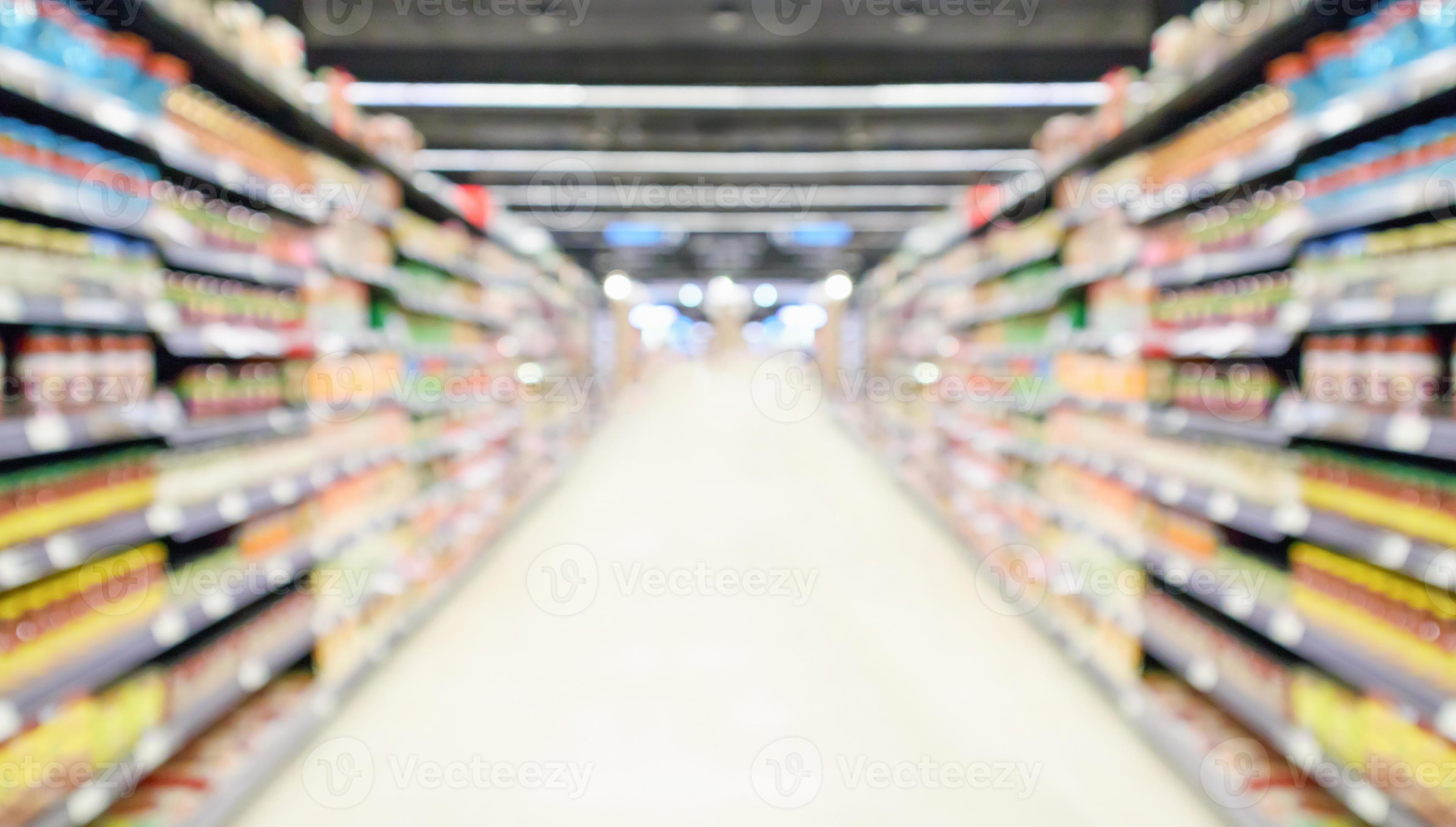 supermarket store aisle interior abstract blurred background 12811078