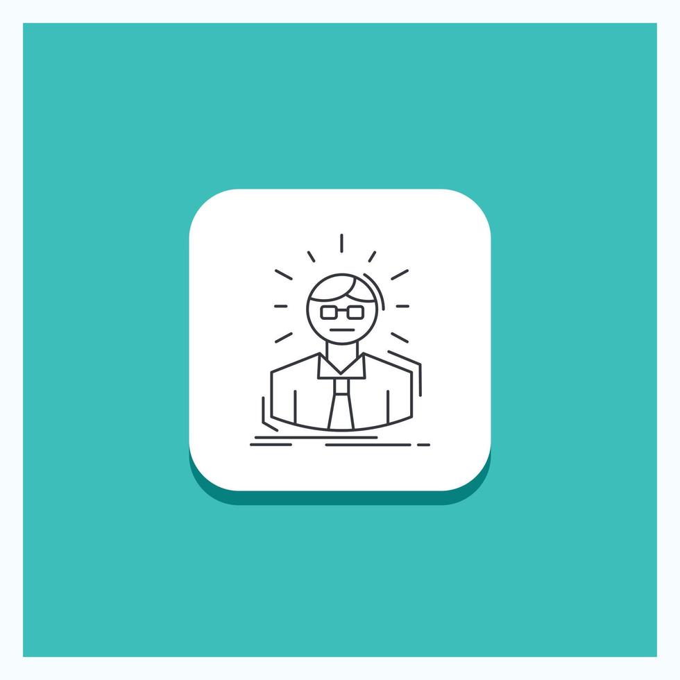 Round Button for Manager. Employee. Doctor. Person. Business Man Line icon Turquoise Background vector