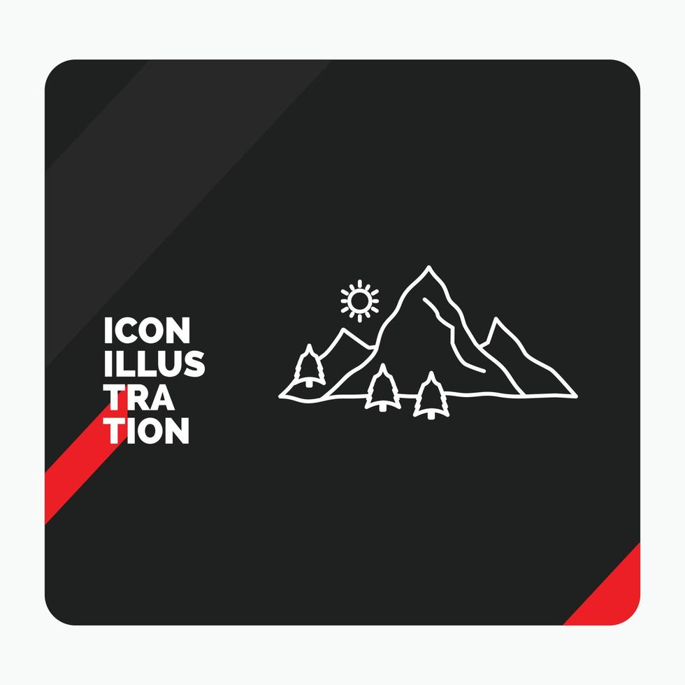 Red and Black Creative presentation Background for mountain. landscape. hill. nature. tree Line Icon vector