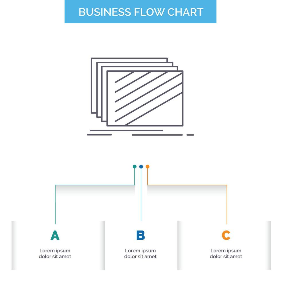 Design. layer. layout. texture. textures Business Flow Chart Design with 3 Steps. Line Icon For Presentation Background Template Place for text vector