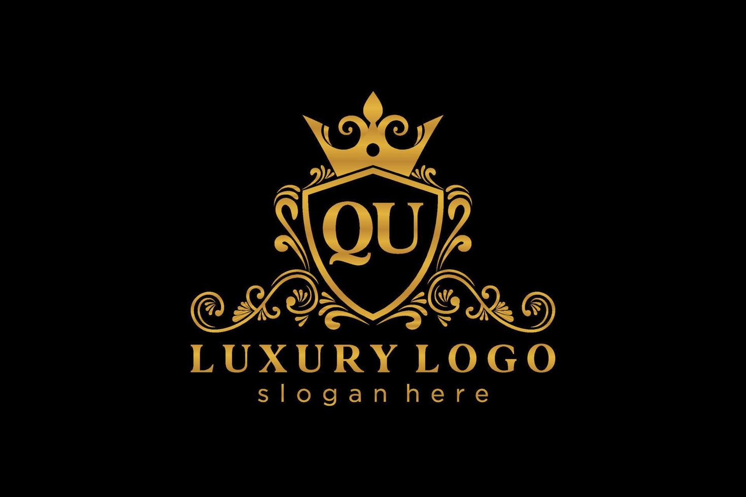 Initial QU Letter Royal Luxury Logo template in vector art for Restaurant, Royalty, Boutique, Cafe, Hotel, Heraldic, Jewelry, Fashion and other vector illustration.