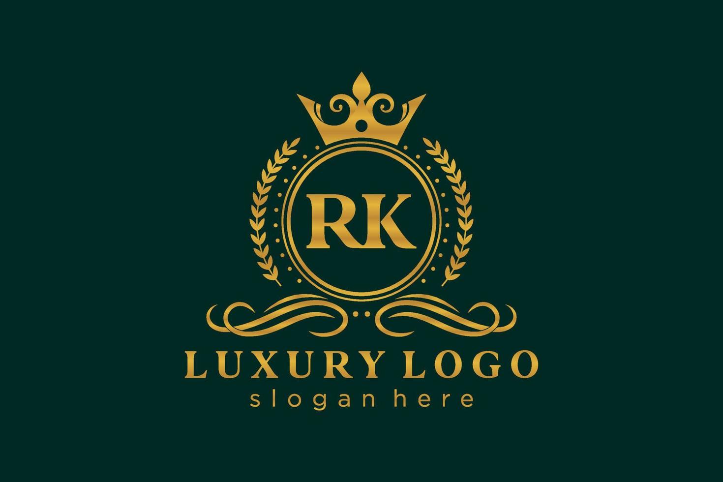 Initial RK Letter Royal Luxury Logo template in vector art for Restaurant, Royalty, Boutique, Cafe, Hotel, Heraldic, Jewelry, Fashion and other vector illustration.