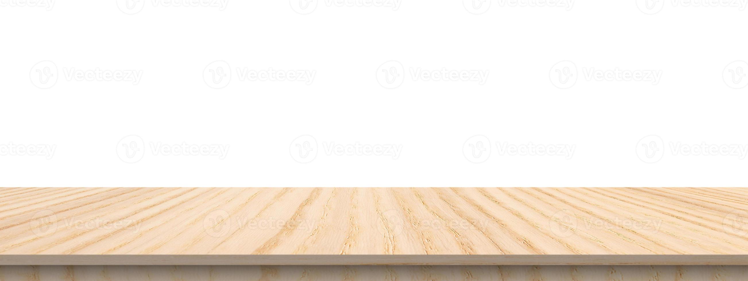 Empty wooden table top isolated on white background for product display montage photo