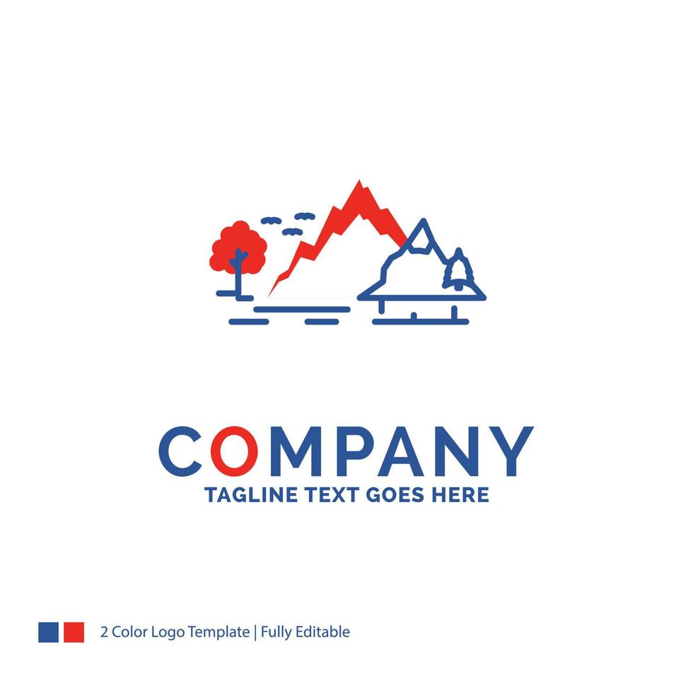 Company Name Logo Design For hill. landscape. nature. mountain. tree. Blue and red Brand Name Design with place for Tagline. Abstract Creative Logo template for Small and Large Business. vector