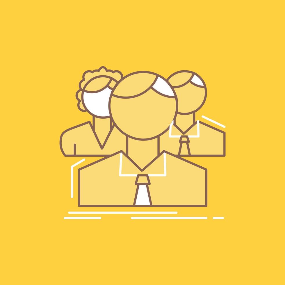 group. multiplayer. people. team. online Flat Line Filled Icon. Beautiful Logo button over yellow background for UI and UX. website or mobile application vector