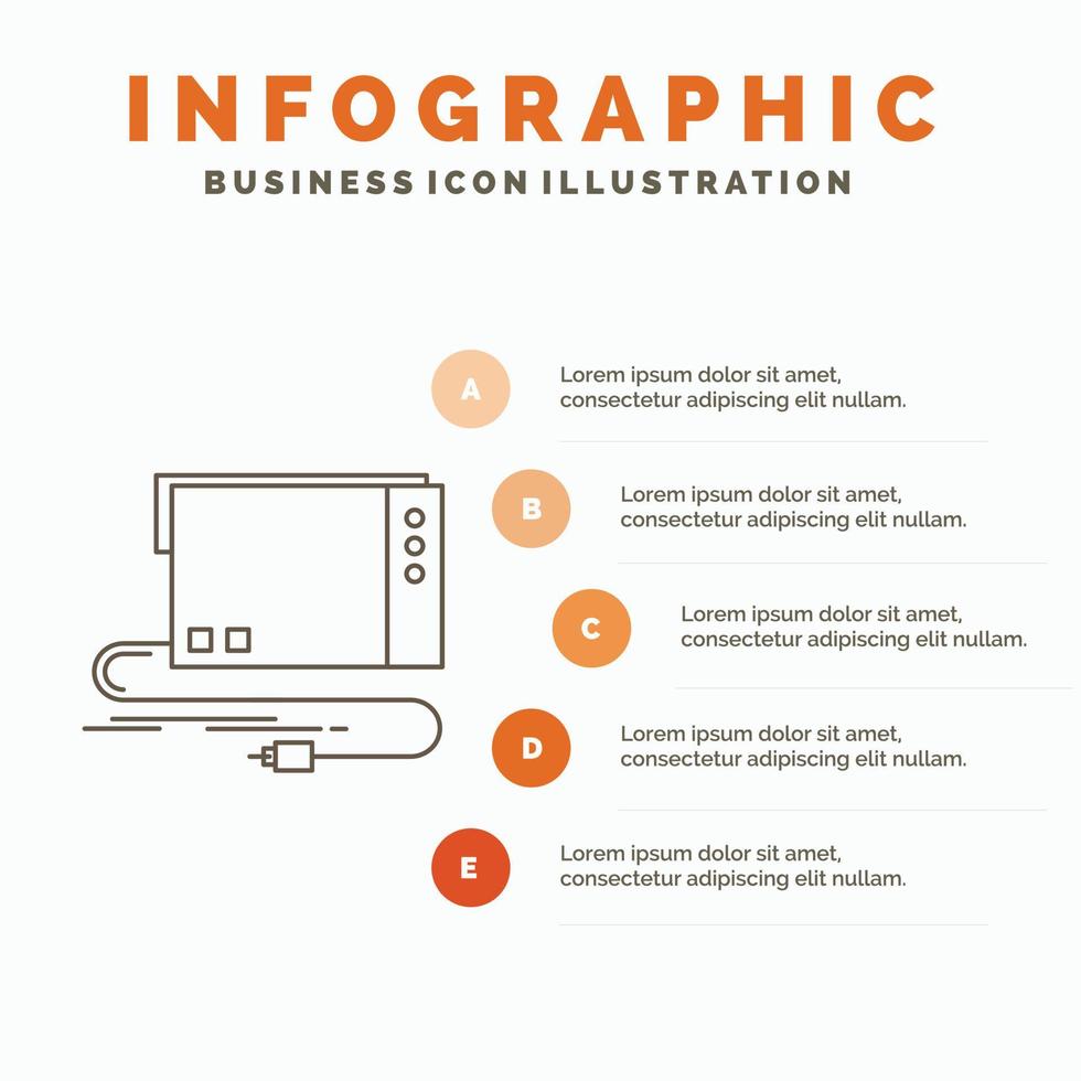 audio. card. external. interface. sound Infographics Template for Website and Presentation. Line Gray icon with Orange infographic style vector illustration