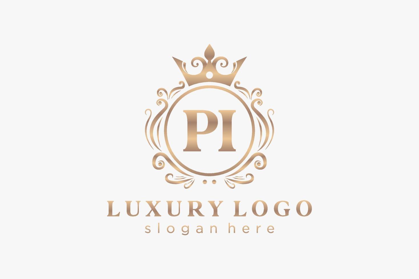 Initial PI Letter Royal Luxury Logo template in vector art for Restaurant, Royalty, Boutique, Cafe, Hotel, Heraldic, Jewelry, Fashion and other vector illustration.