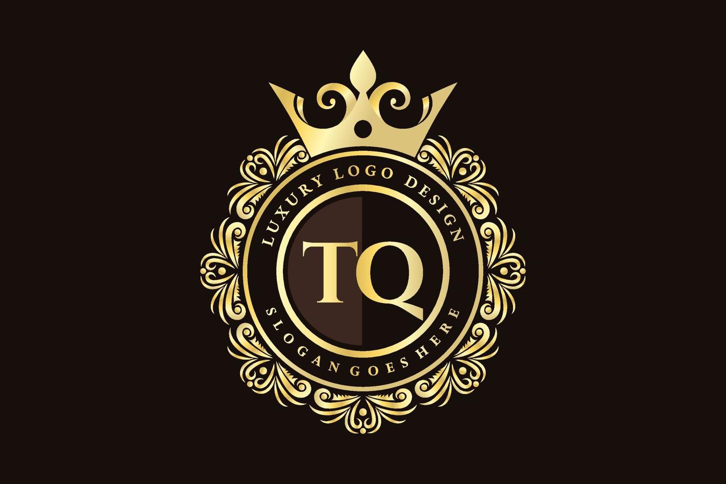 TQ Initial Letter Gold calligraphic feminine floral hand drawn heraldic monogram antique vintage style luxury logo design Premium Vector