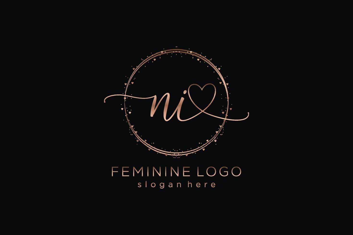 Initial NI handwriting logo with circle template vector logo of initial wedding, fashion, floral and botanical with creative template.