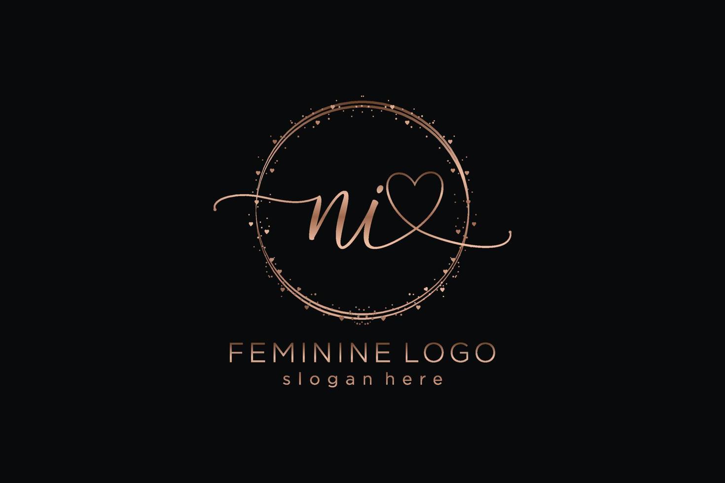 Initial NI handwriting logo with circle template vector logo of initial wedding, fashion, floral and botanical with creative template.