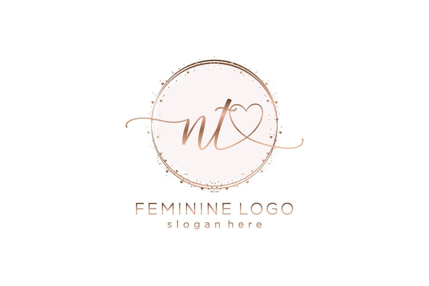 Initial NT handwriting logo with circle template vector logo of initial wedding, fashion, floral and botanical with creative template.