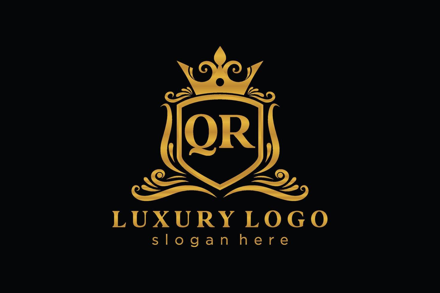 Initial QR Letter Royal Luxury Logo template in vector art for Restaurant, Royalty, Boutique, Cafe, Hotel, Heraldic, Jewelry, Fashion and other vector illustration.