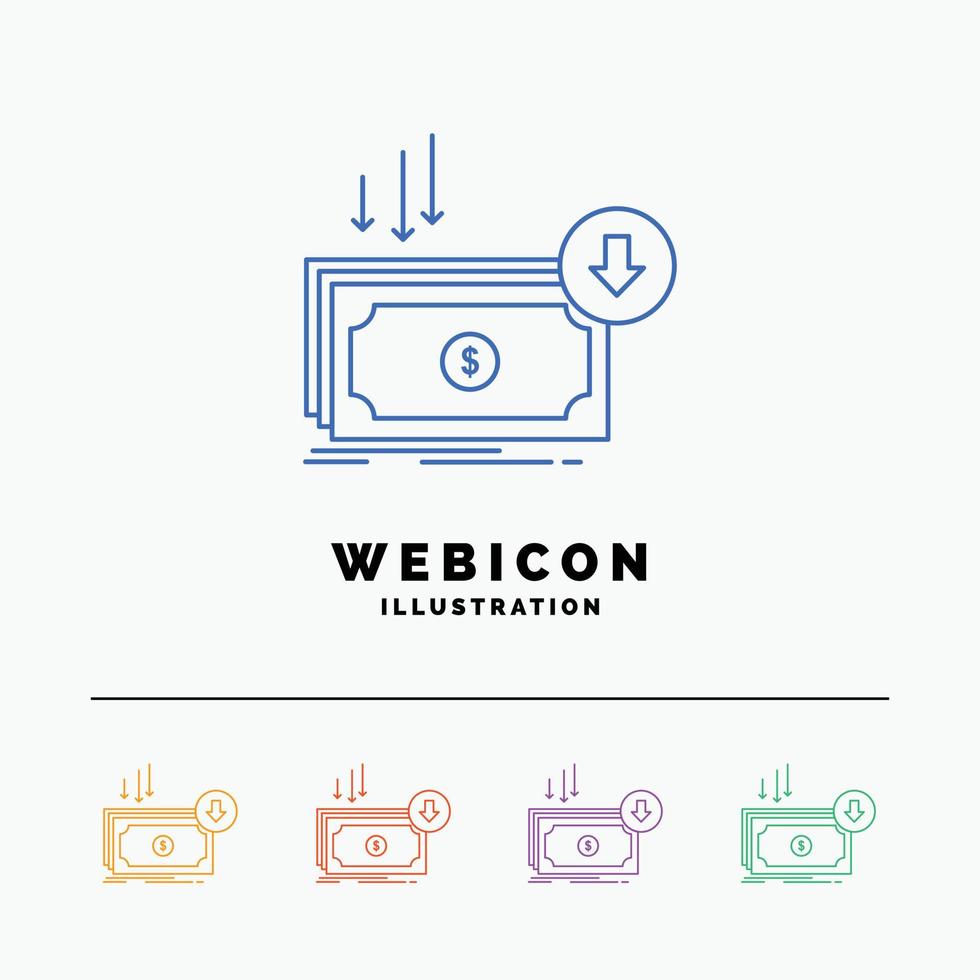 Business. cost. cut. expense. finance. money 5 Color Line Web Icon Template isolated on white. Vector illustration