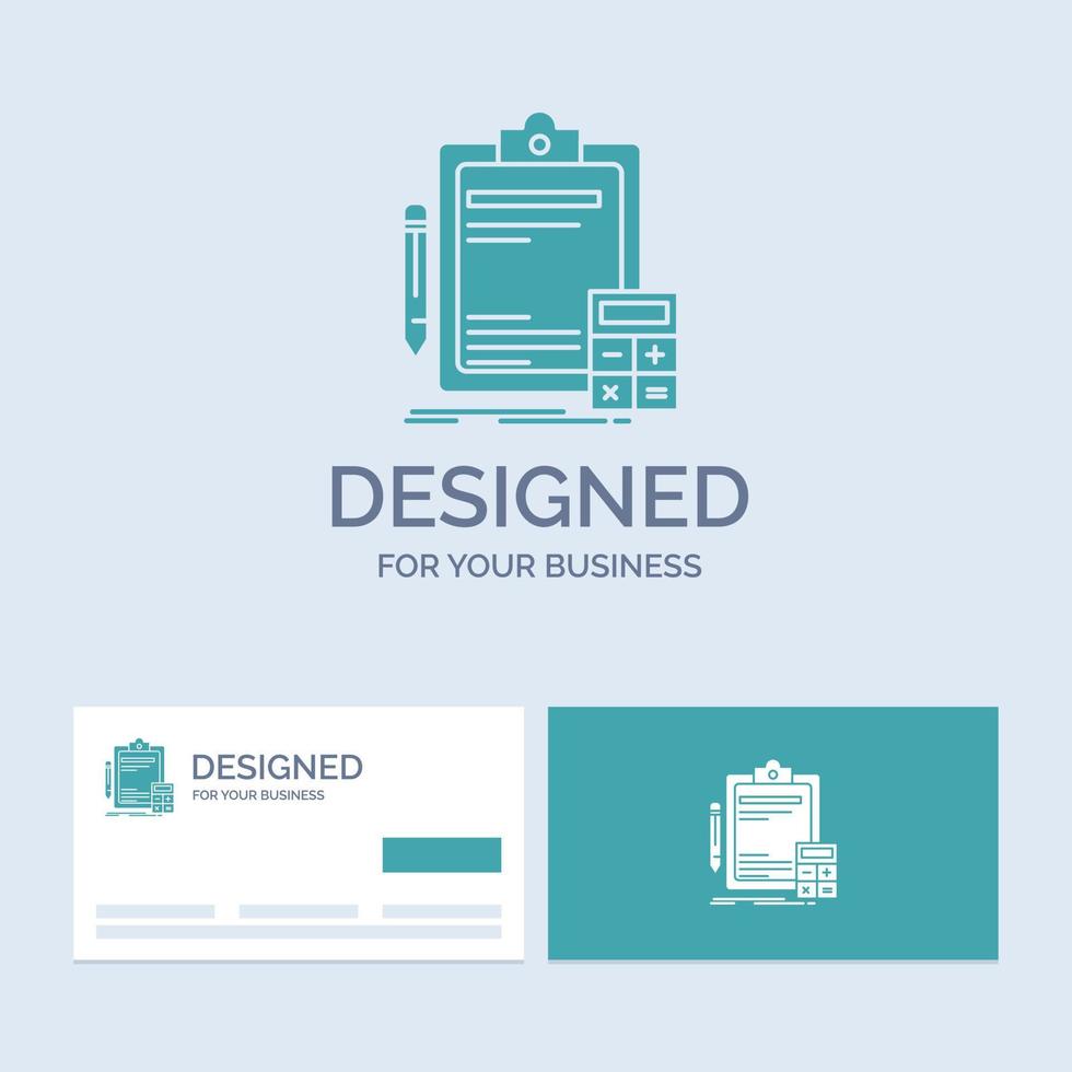 Accounting. banking. calculator. finance. Audit Business Logo Glyph Icon Symbol for your business. Turquoise Business Cards with Brand logo template. vector
