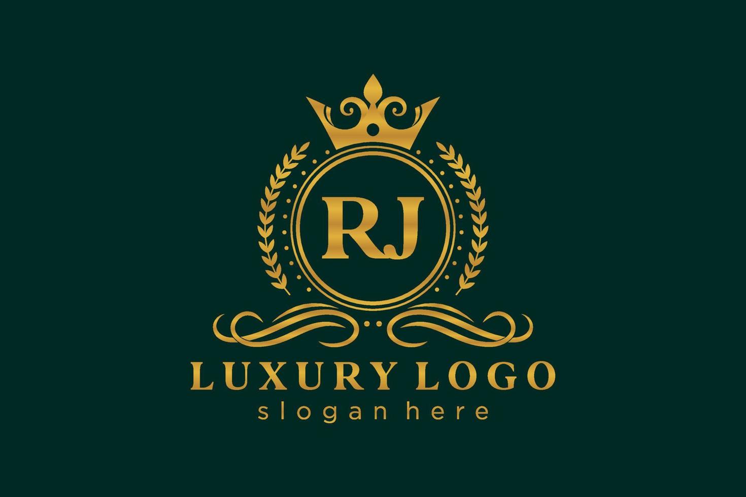 Initial RJ Letter Royal Luxury Logo template in vector art for Restaurant, Royalty, Boutique, Cafe, Hotel, Heraldic, Jewelry, Fashion and other vector illustration.