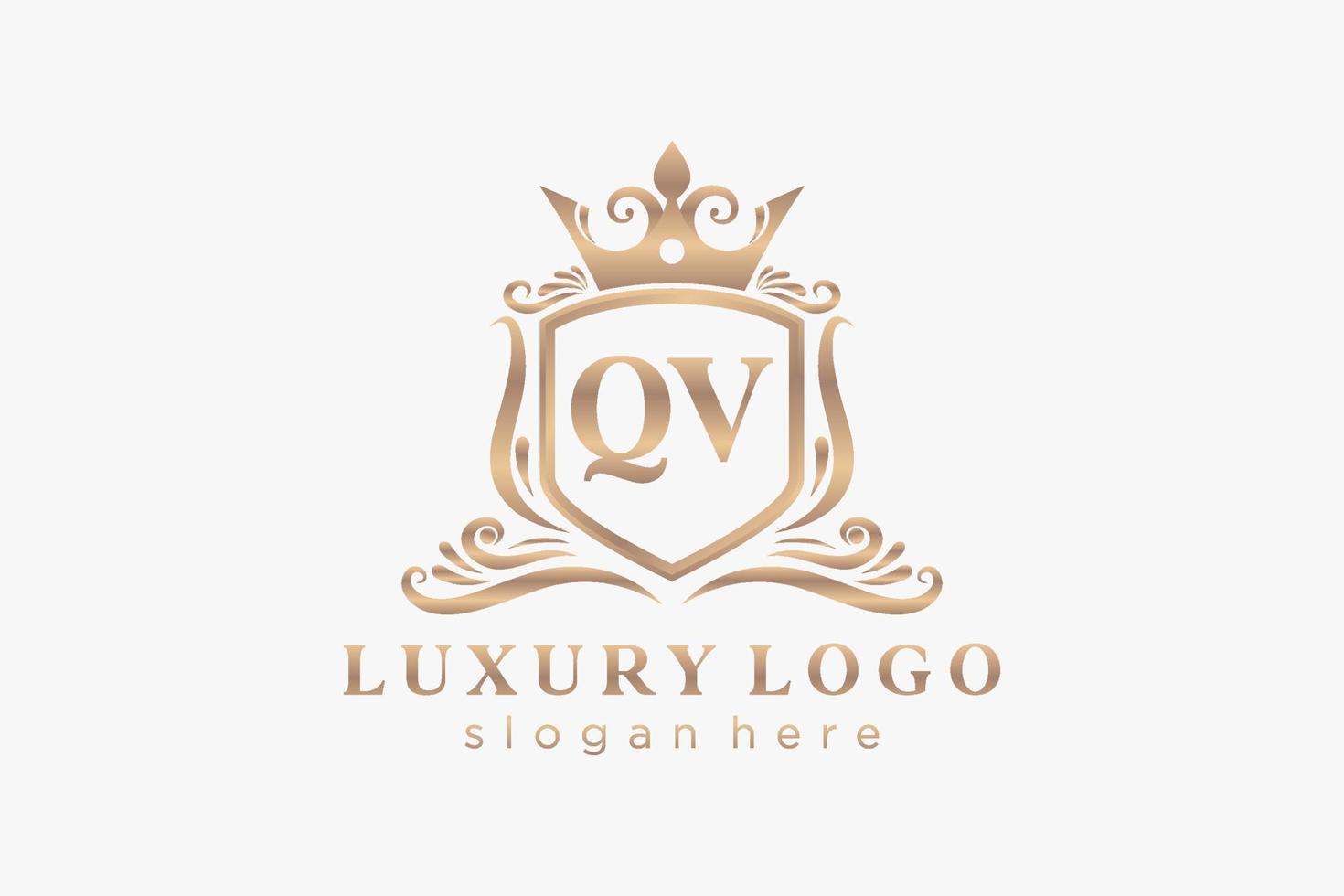 Initial QV Letter Royal Luxury Logo template in vector art for Restaurant, Royalty, Boutique, Cafe, Hotel, Heraldic, Jewelry, Fashion and other vector illustration.