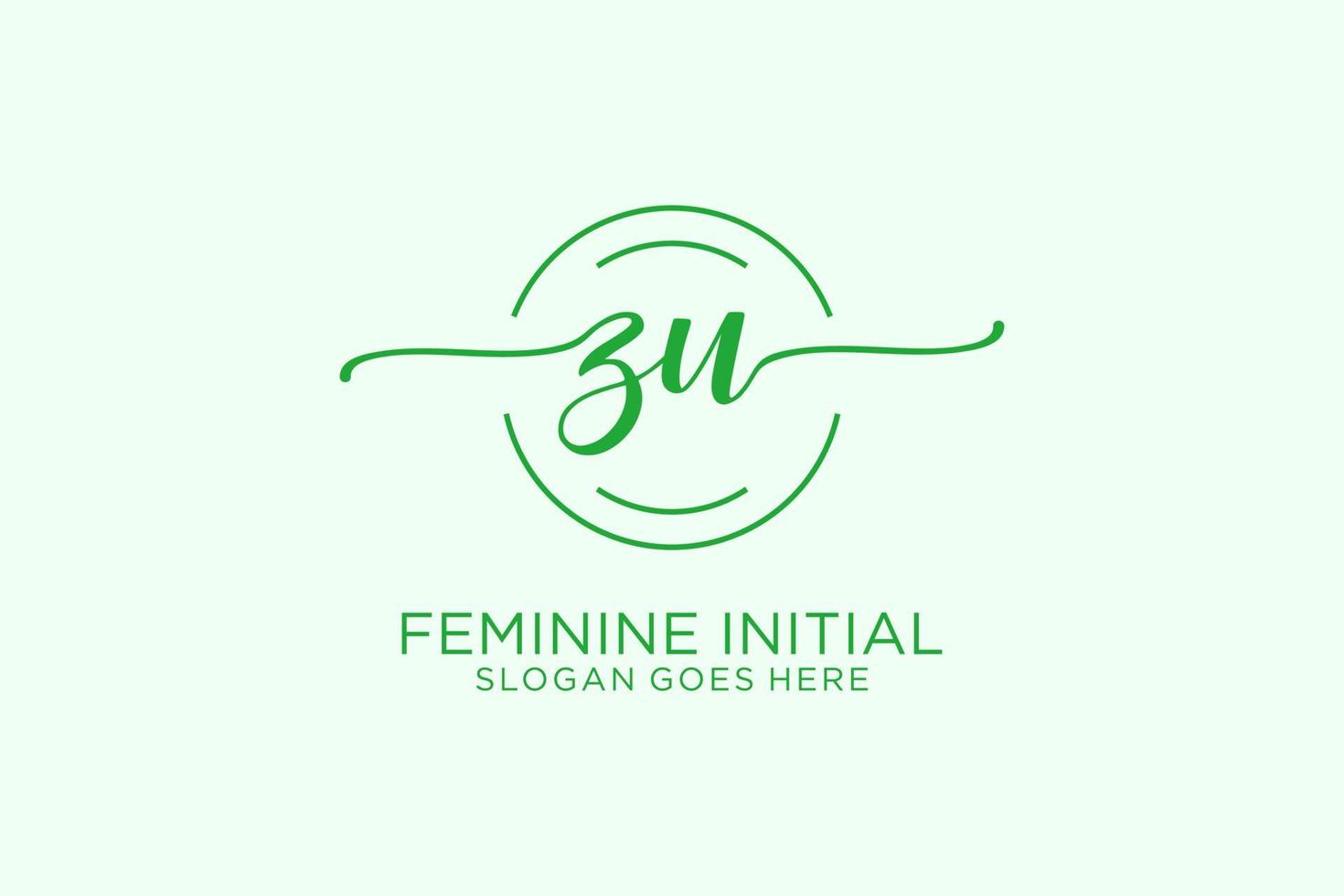 Initial ZU beauty monogram and elegant logo design handwriting logo of initial signature, wedding, fashion, floral and botanical with creative template. vector