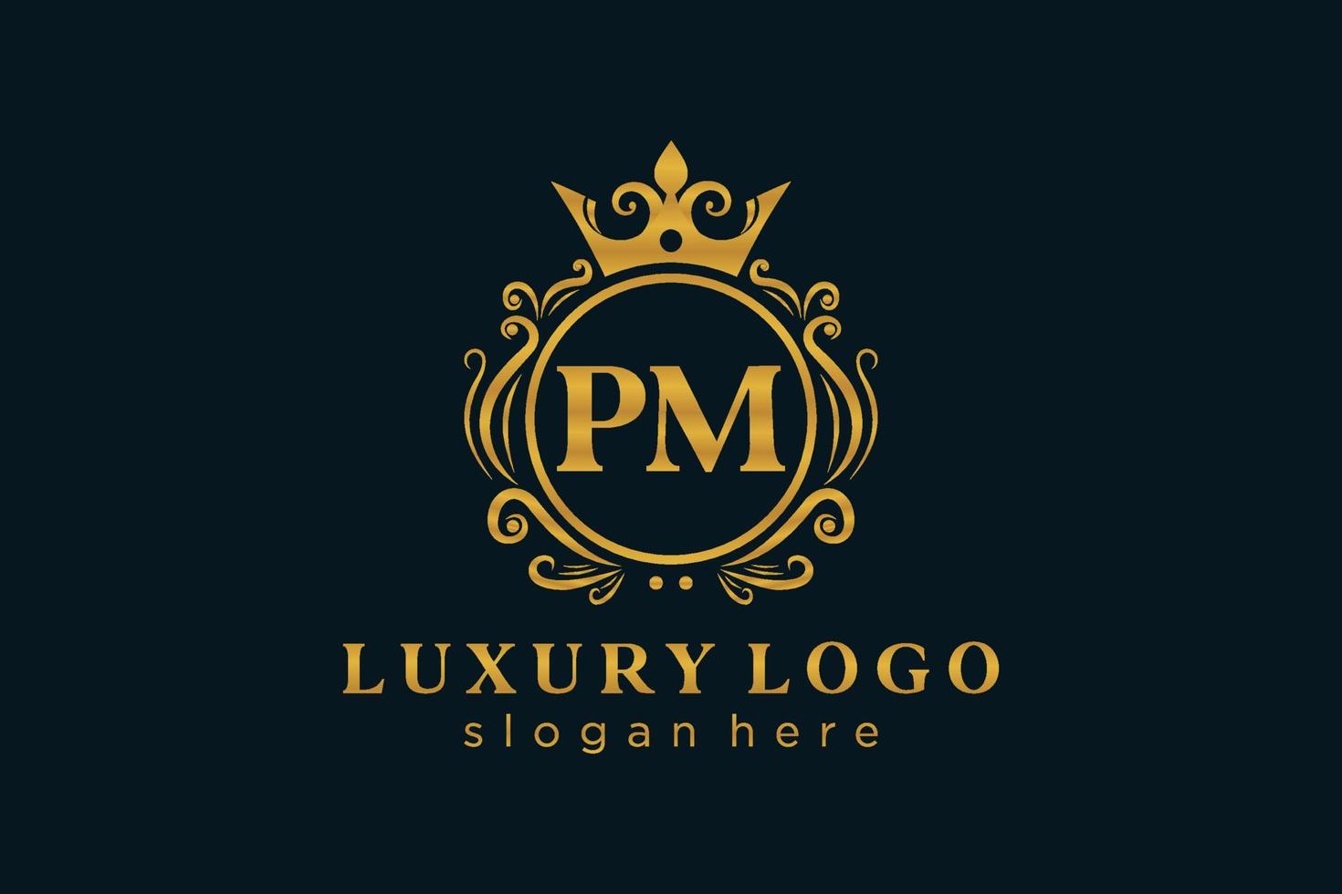 Initial PM Letter Royal Luxury Logo template in vector art for Restaurant, Royalty, Boutique, Cafe, Hotel, Heraldic, Jewelry, Fashion and other vector illustration.