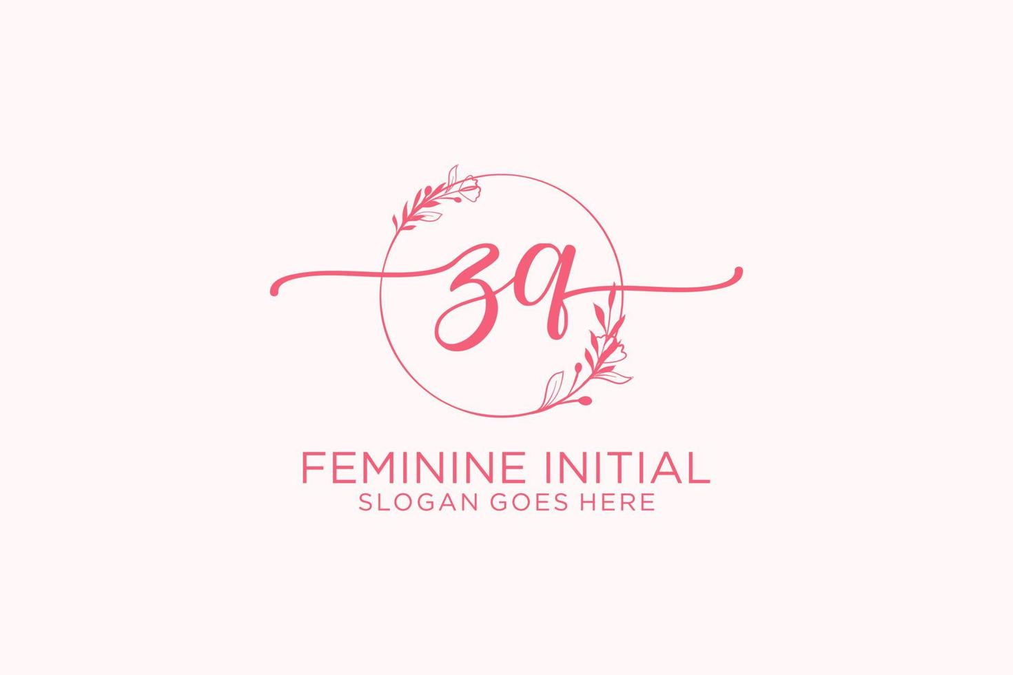 Initial ZQ beauty monogram and elegant logo design handwriting logo of initial signature, wedding, fashion, floral and botanical with creative template. vector
