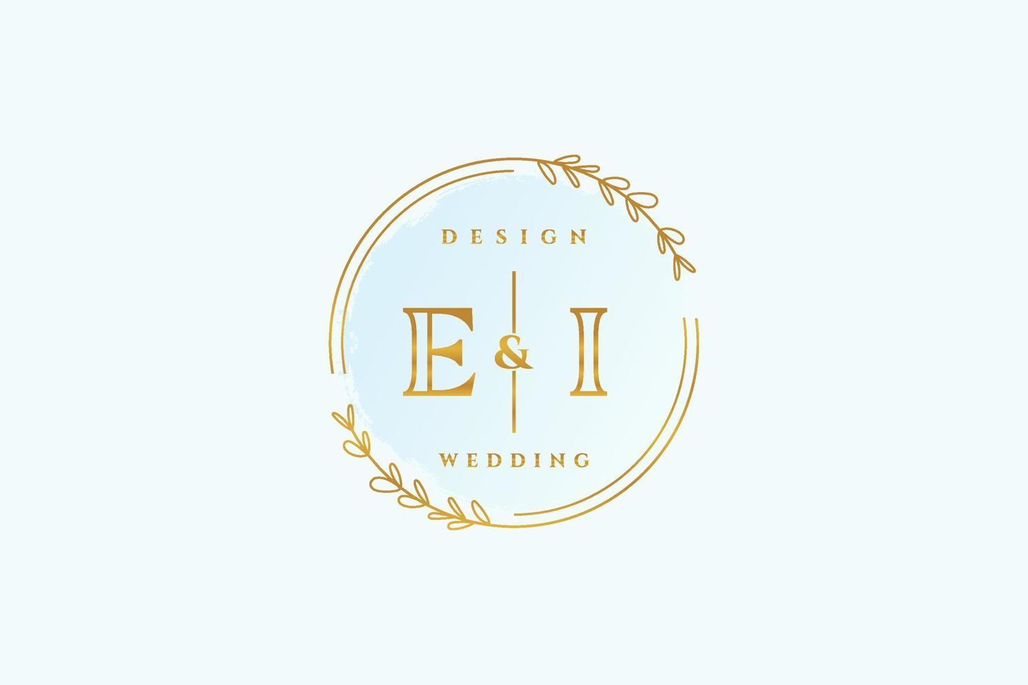 Initial EI beauty monogram and elegant logo design handwriting logo of initial signature, wedding, fashion, floral and botanical with creative template. vector