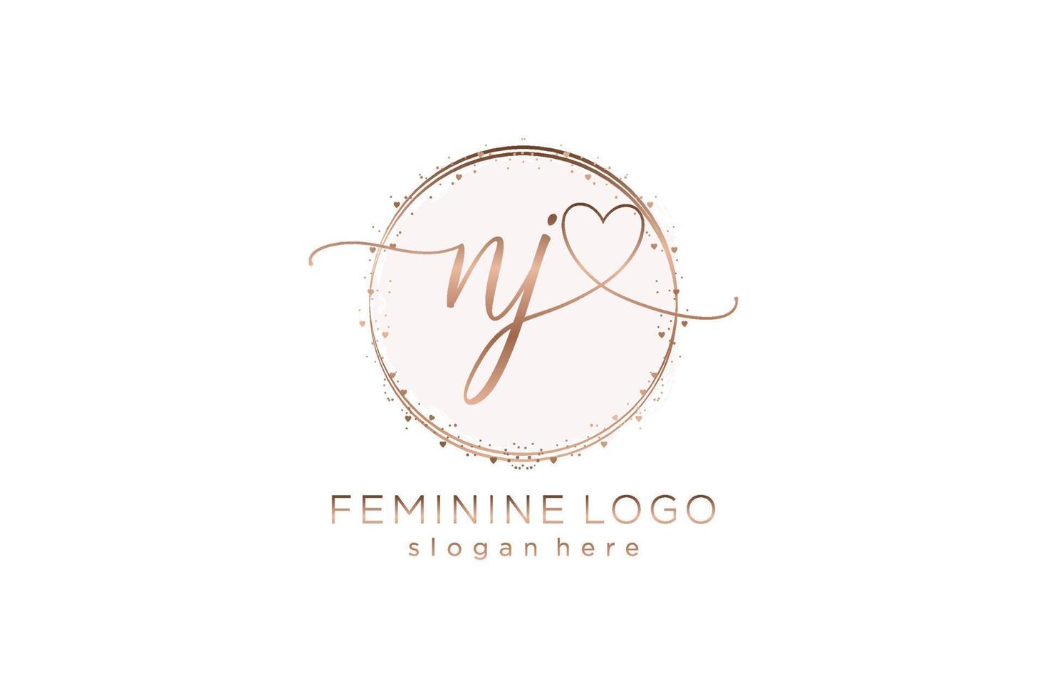 Initial NJ handwriting logo with circle template vector logo of initial wedding, fashion, floral and botanical with creative template.