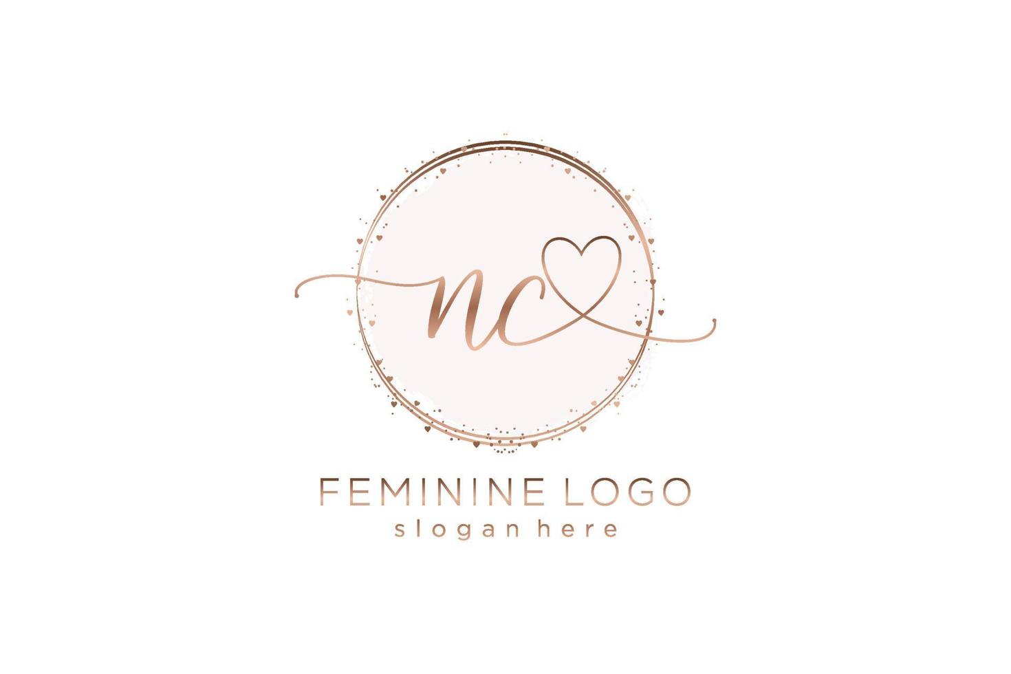 Initial NC handwriting logo with circle template vector logo of initial wedding, fashion, floral and botanical with creative template.