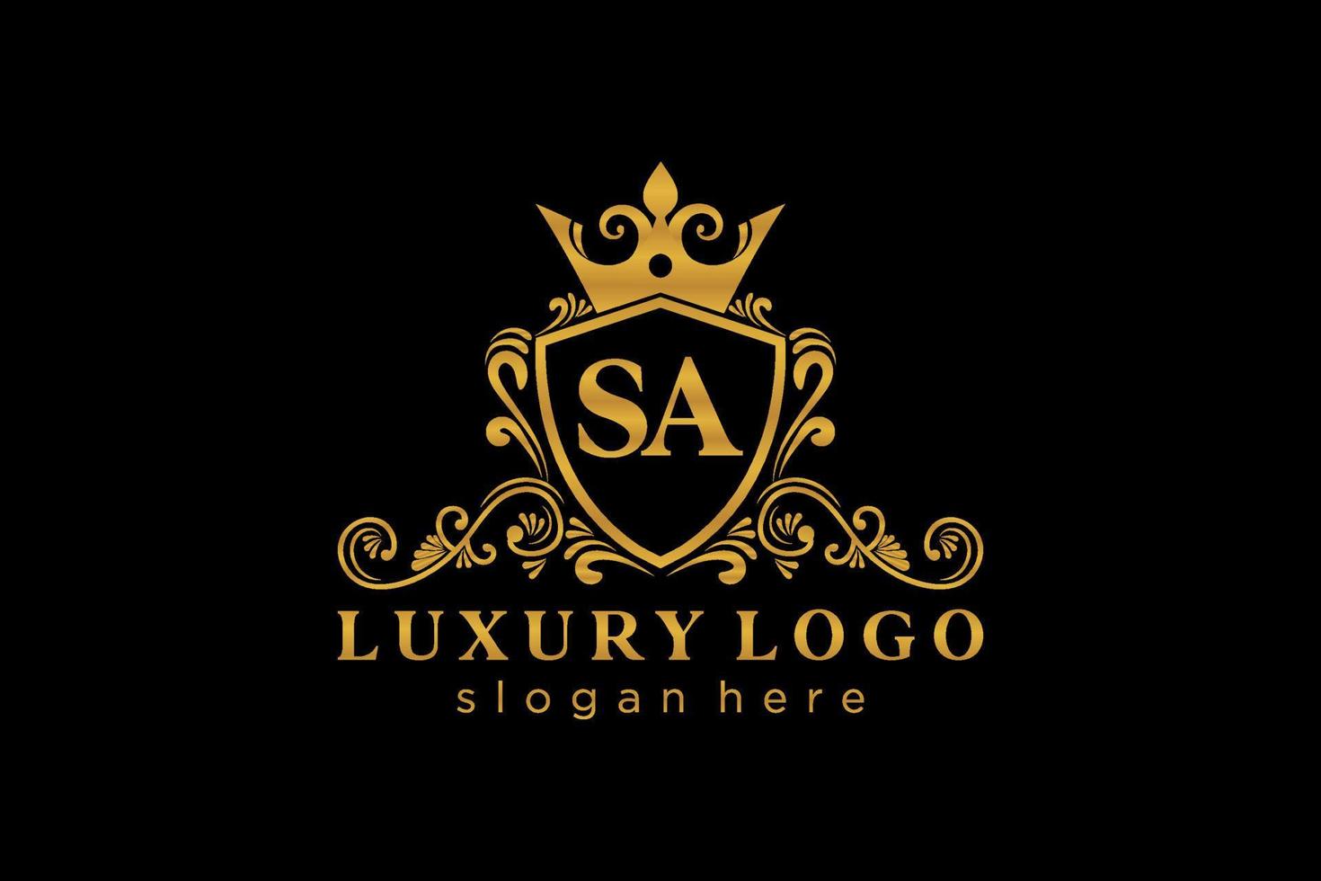 Initial SA Letter Royal Luxury Logo template in vector art for Restaurant, Royalty, Boutique, Cafe, Hotel, Heraldic, Jewelry, Fashion and other vector illustration.