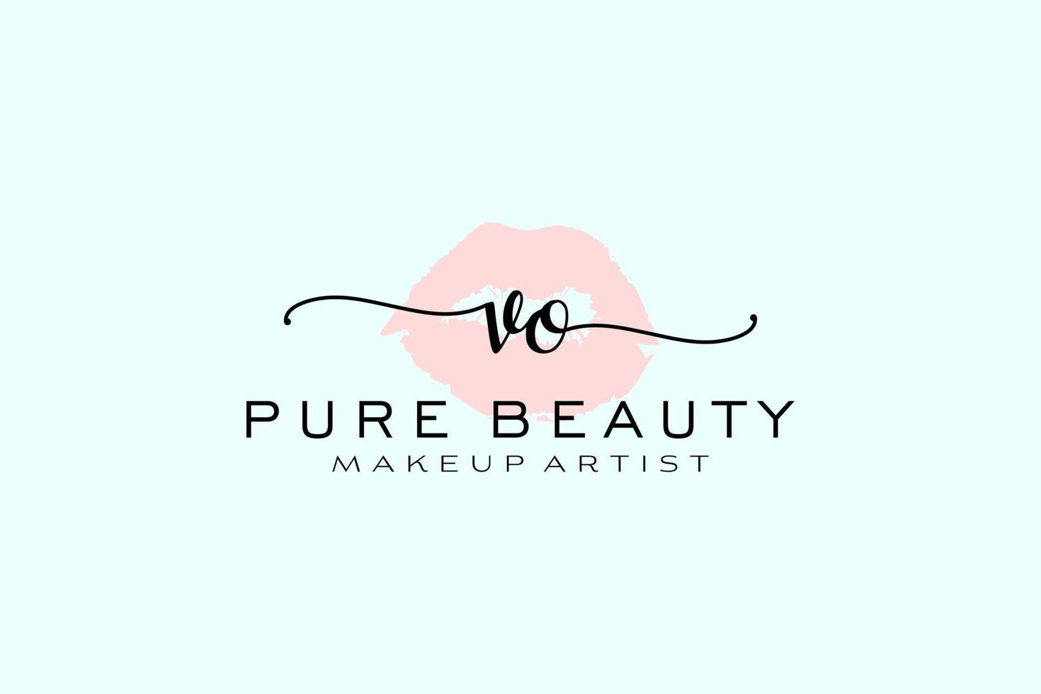 Initial VO Watercolor Lips Premade Logo Design, Logo for Makeup Artist Business Branding, Blush Beauty Boutique Logo Design, Calligraphy Logo with creative template. vector