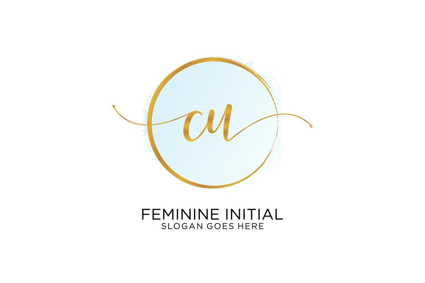 Initial CU handwriting logo with circle template vector signature, wedding, fashion, floral and botanical with creative template.