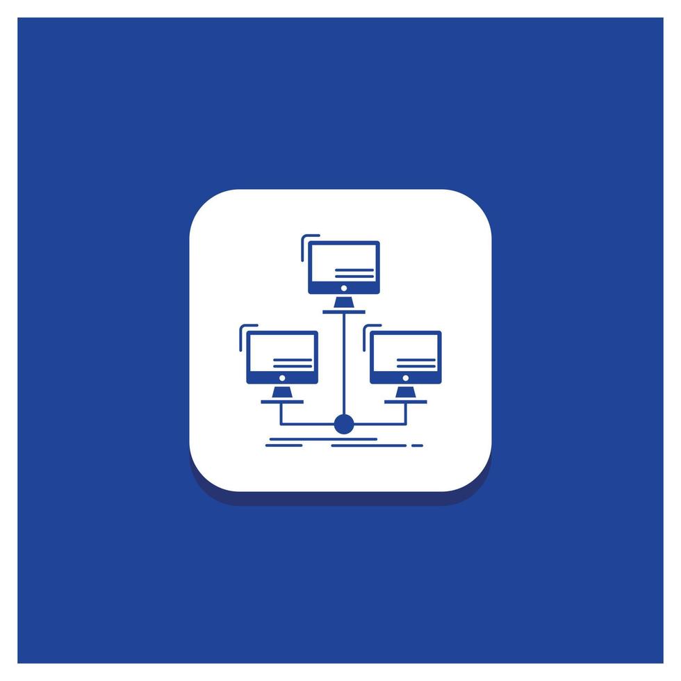 Blue Round Button for database. distributed. connection. network. computer Glyph icon vector