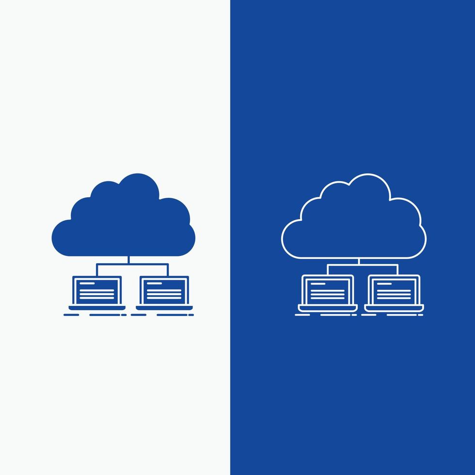 cloud. network. server. internet. data Line and Glyph web Button in Blue color Vertical Banner for UI and UX. website or mobile application vector