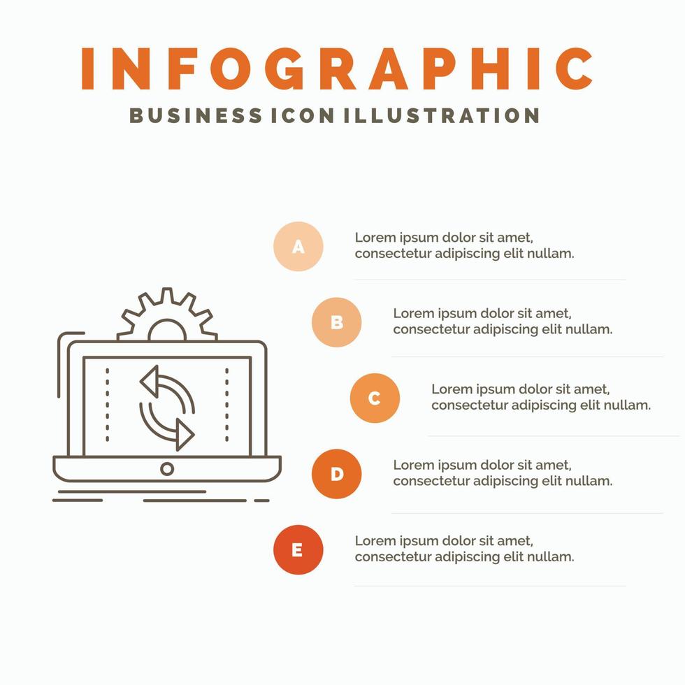 data. processing. Analysis. reporting. sync Infographics Template for Website and Presentation. Line Gray icon with Orange infographic style vector illustration