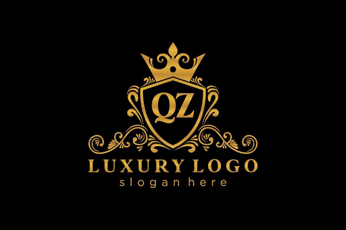 Initial QZ Letter Royal Luxury Logo template in vector art for Restaurant, Royalty, Boutique, Cafe, Hotel, Heraldic, Jewelry, Fashion and other vector illustration.