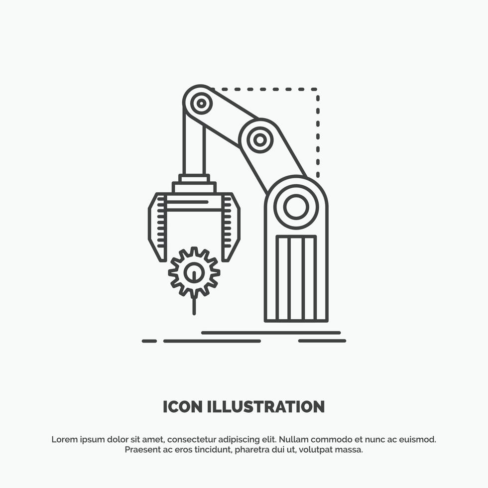 Automation. factory. hand. mechanism. package Icon. Line vector gray symbol for UI and UX. website or mobile application