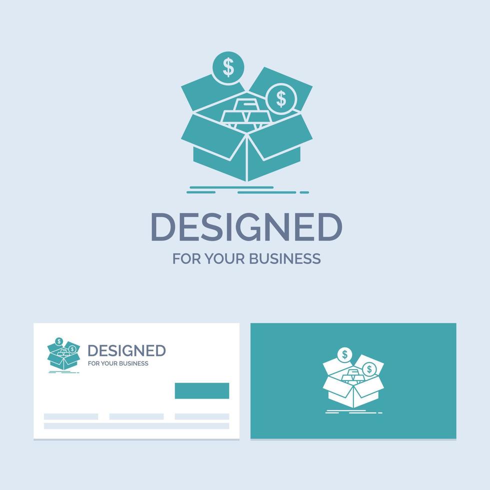 savings. box. budget. money. growth Business Logo Glyph Icon Symbol for your business. Turquoise Business Cards with Brand logo template. vector