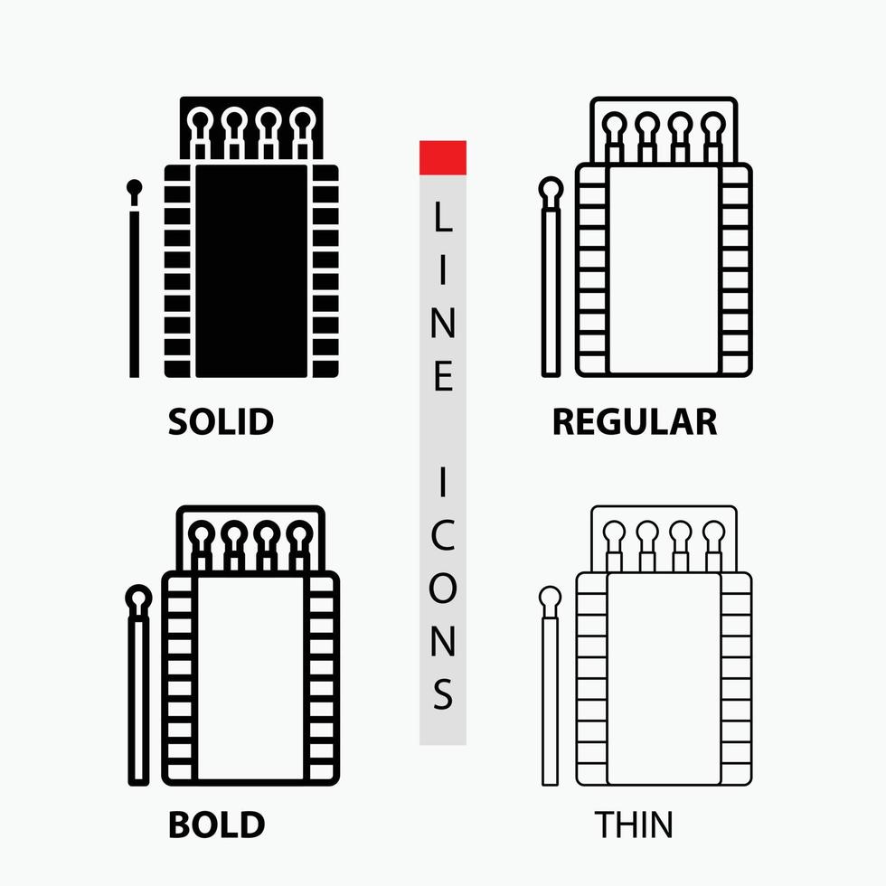 partidos. cámping. fuego. hoguera. icono de caja en fino. regular. línea en negrita y estilo de glifo. ilustración vectorial vector